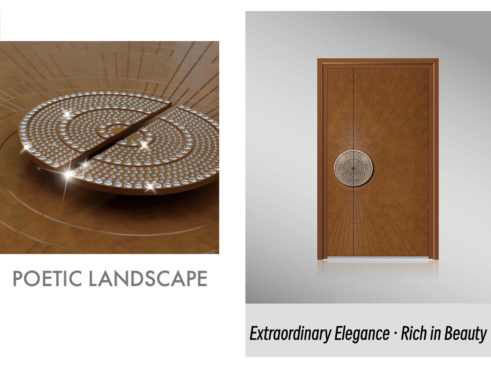 Poetic Landscape Luxury Unequal Double Entrance Door detail image